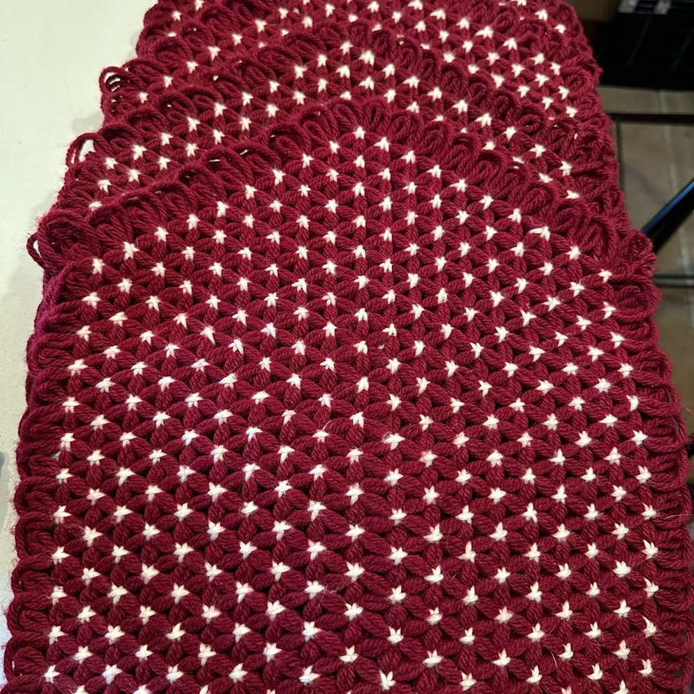 Handcrafted Red and White Crochet Table Runner